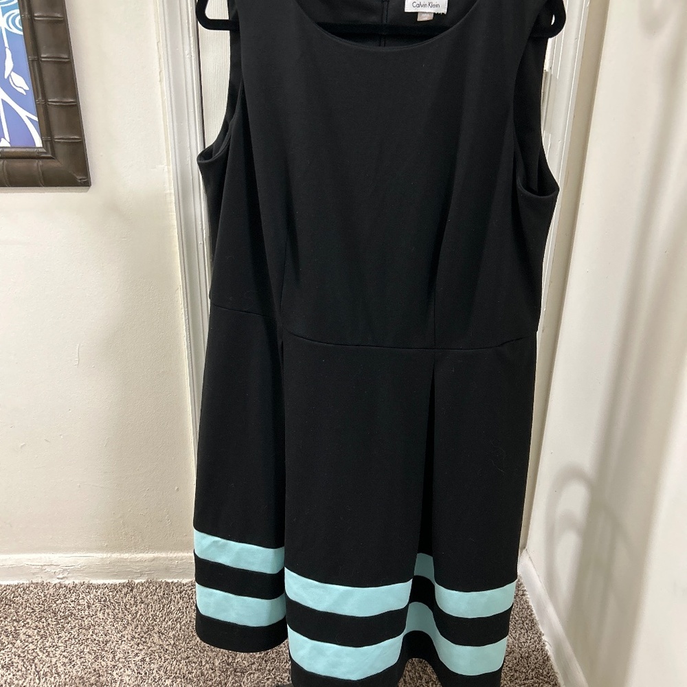 Black Dress with Teal Striped Bottom